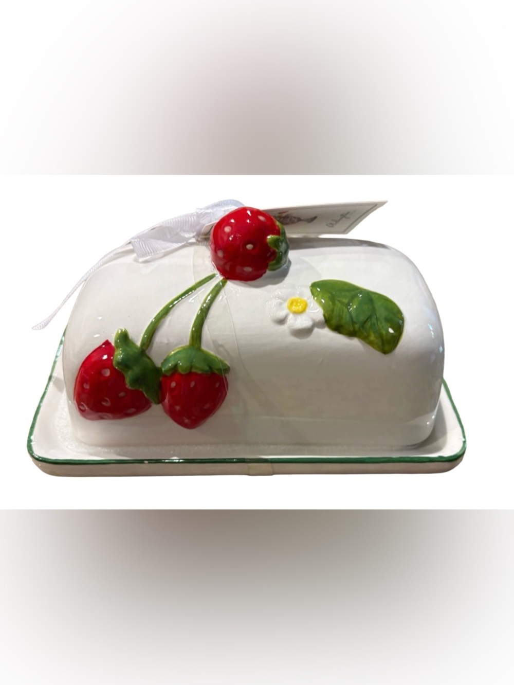 ARLINGTON DESIGN NWT ceramic strawberry floral butter dish